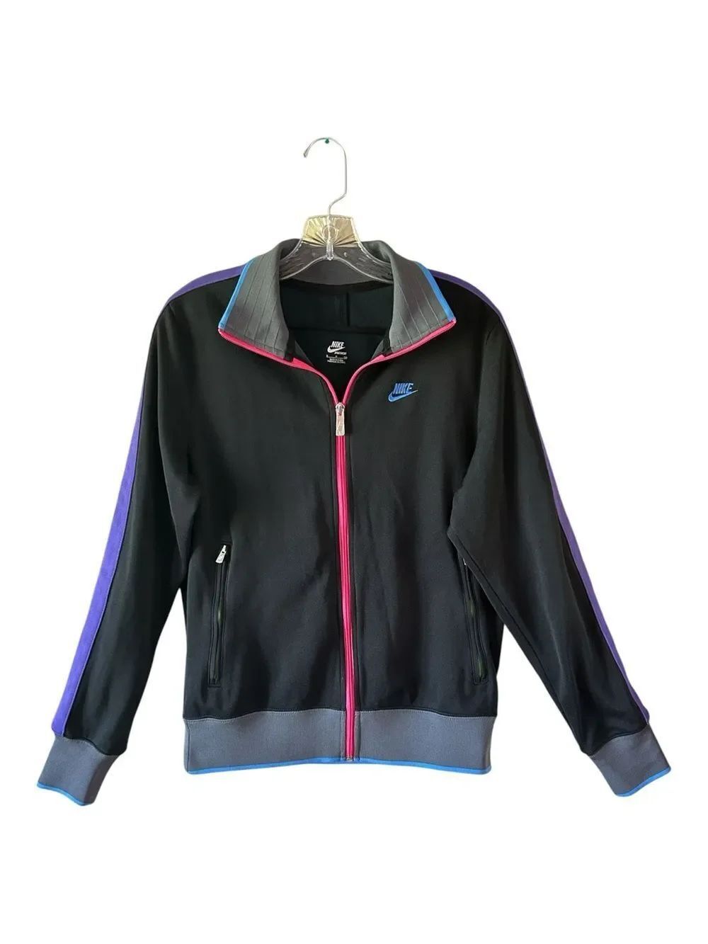Nike Full Zip Black Jacket with Blue Swoosh Logo